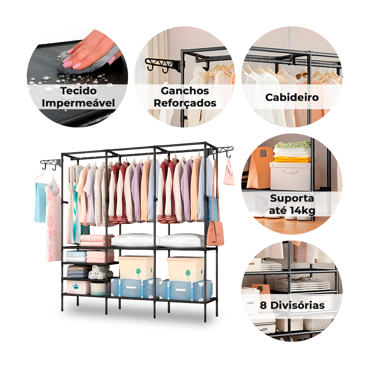 Guarda Roupa Decoteam Dobrável Closet Aberto Organizador Aço Guarda Roupa Decoteam Dobrável Closet Aberto Organizador Aço